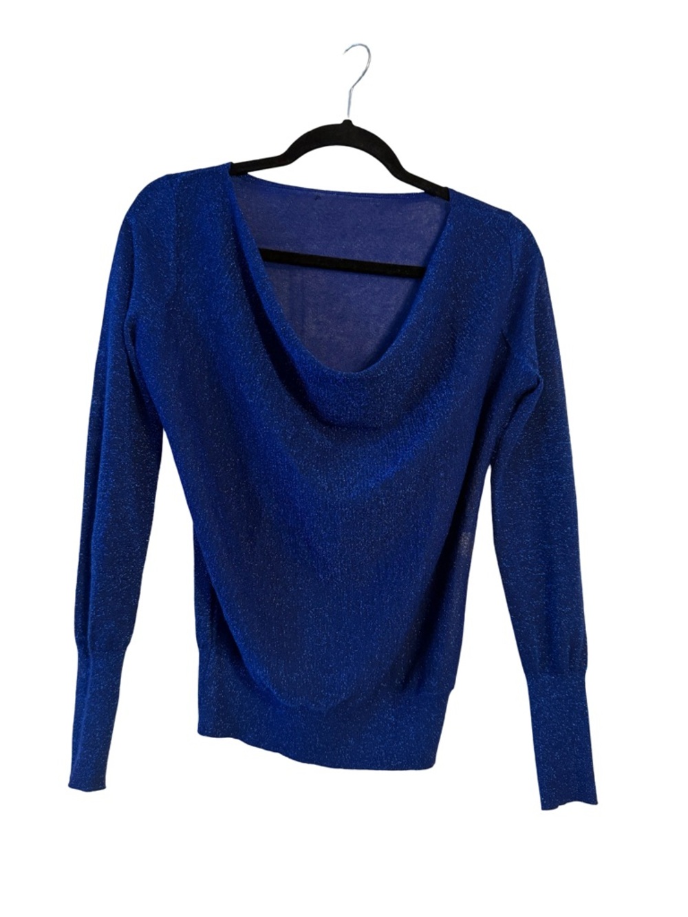 Blue Metallic Cowl-Neck Women's Sweater